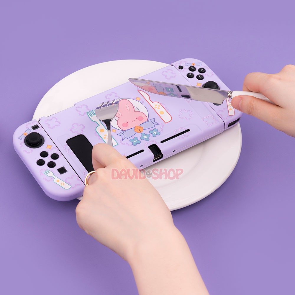 Ốp lưng + case Joy-Con chủ đề Thỏ Đeo Nơ Dùng Bữa nhựa TPU dẻo cao cấp hãng Geekshare cho Nintendo Switch