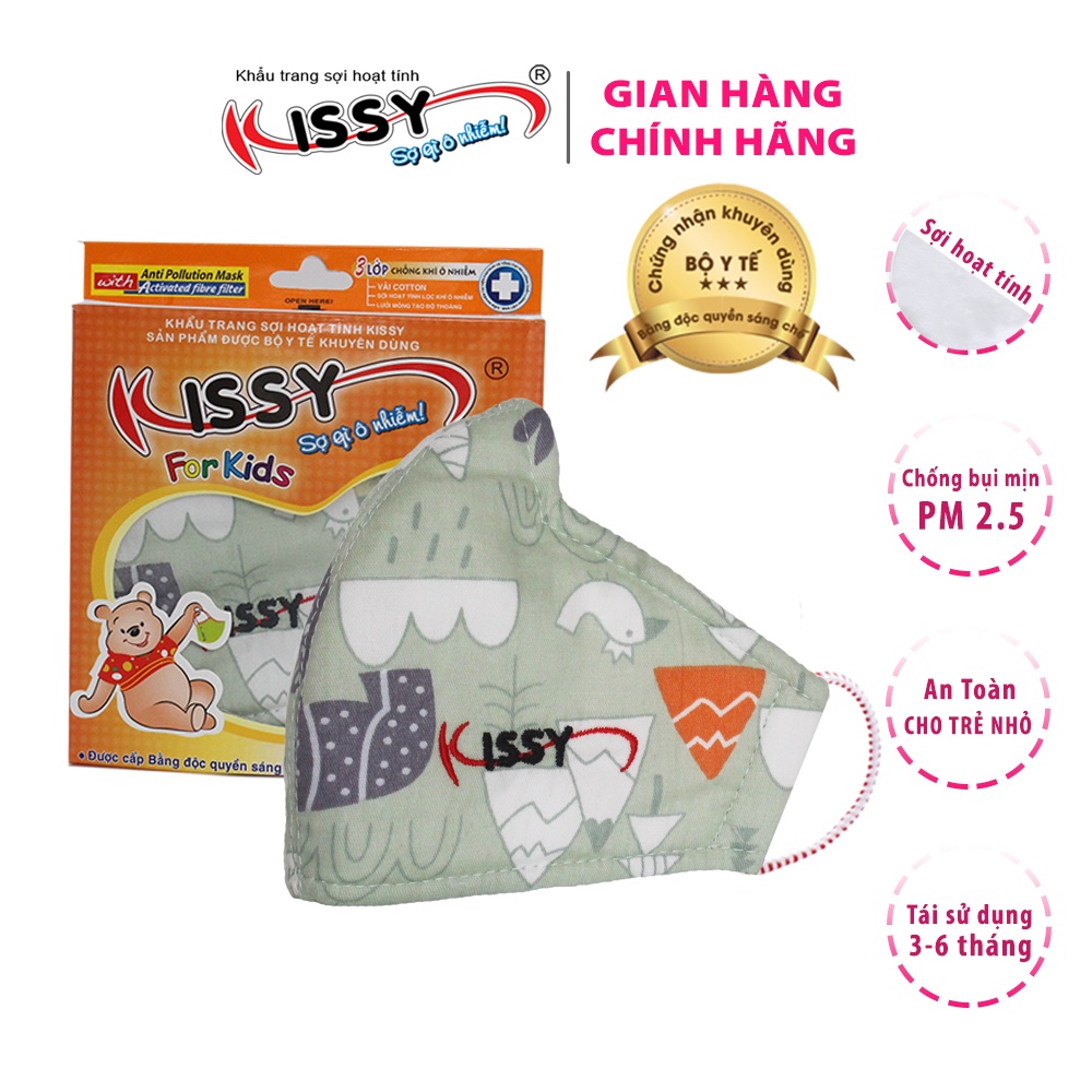 Khẩu Trang Kissy Trẻ Em Từ 4 -10 Tuổi Họa Tiết Gấu Dễ Thương, Chống Bụi Mịn, Giao Đúng Mẫu