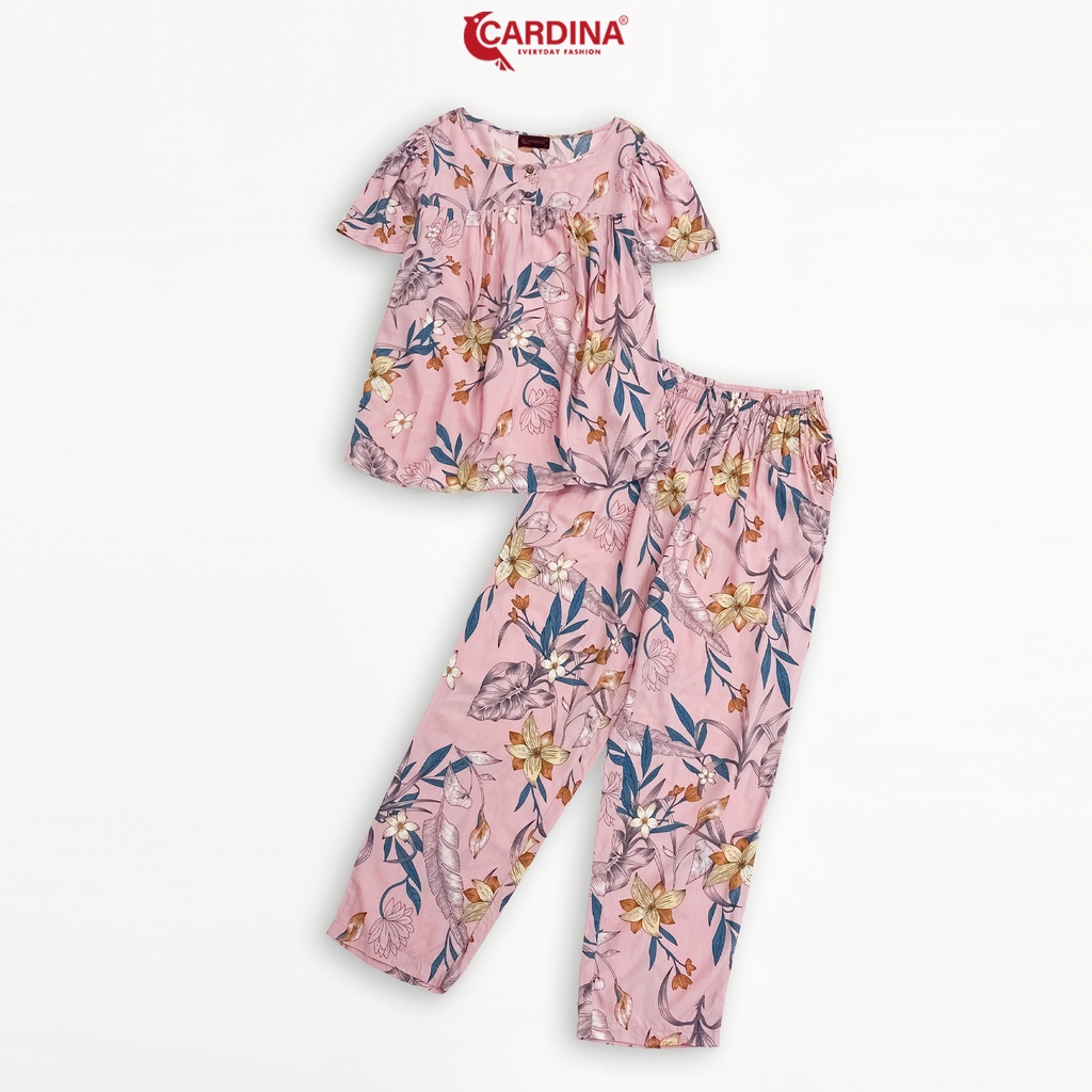 Đồ Bộ Nữ 𝐂𝐀𝐑𝐃𝐈𝐍𝐀 Chất Lanh Lụa Nhật Cao Cấp Áo Cộc Tay Quần Dai Suông Họa Tiết 2LF32
