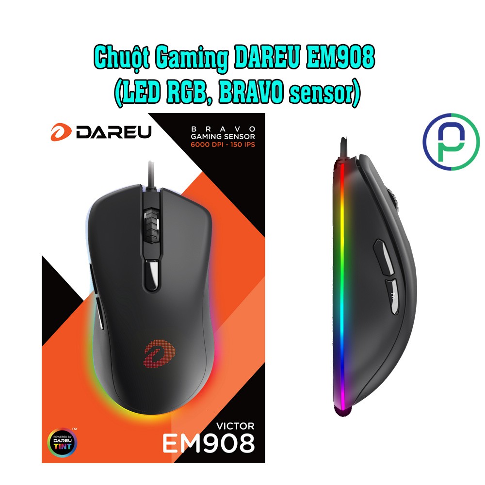 Chuột gaming dareu em908 led rgb bravo sensor tặng bàn di chuột bảo hành 24 tháng