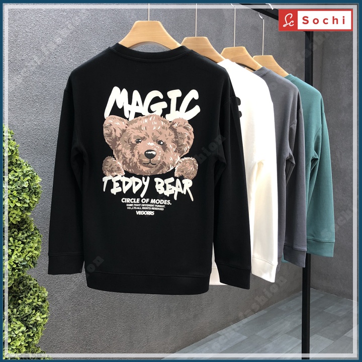 Áo thun nam tay dài, áo thu đông nam Sochi mã SW62.2 in gấu Magic