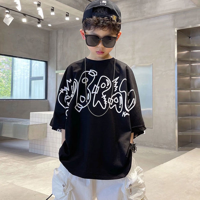 Áo Thun Cotton Tay Ngắn Dáng Rộng Phong Cách Phương Tây Thời Trang Mùa Hè Hàng Mới Dành Cho Bé Trai 2022