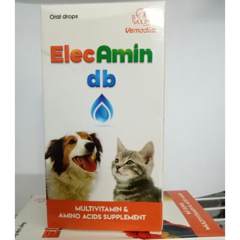 Elecamin bổ sung tất cả các loại vitamin A, D, E, B1, B2. B6, B12 , GLUTAMIC ACID cho vẹt, yến phụng,chó,mèo