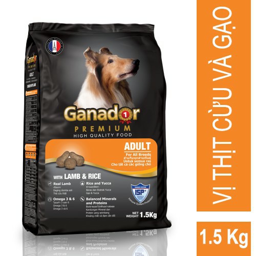 Thức Ăn Cho Chó Ganador Adult 1.5kg vị Thịt Cừu và Gạo