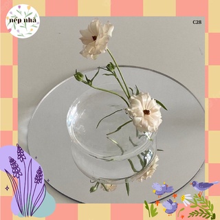 Bình hoa dẹt trong suốt cắm hoa nghệ thuật