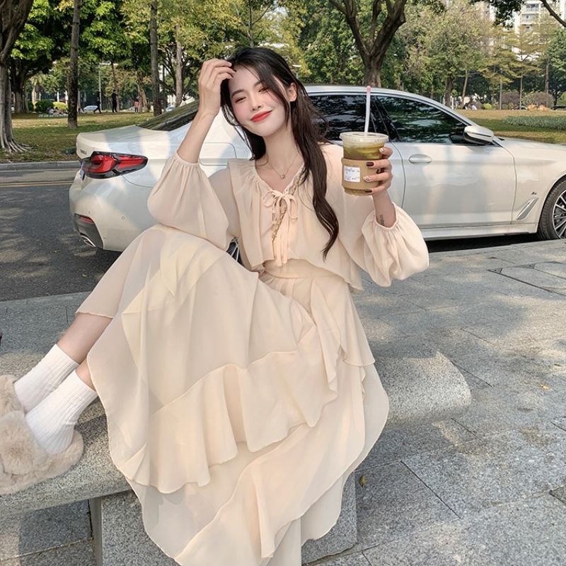 Set Áo Cardigan Phối Bèo + Chân Váy Lửng Thời Trang 2022 Cho Nữ