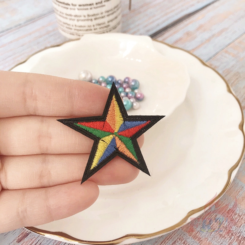 ☸ Sticker Ủi Thêu Hình Ngôi Sao / Cầu Vồng ☸ 1 Miếng Dán Ủi Quần Áo Hình Huy Hiệu Nhiều Màu