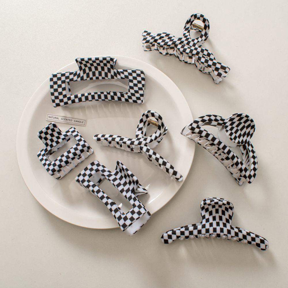 Kẹp Tóc Càng Cua Cỡ Lớn Họa Tiết Sọc Caro Thanh Lịch Cho Nữ