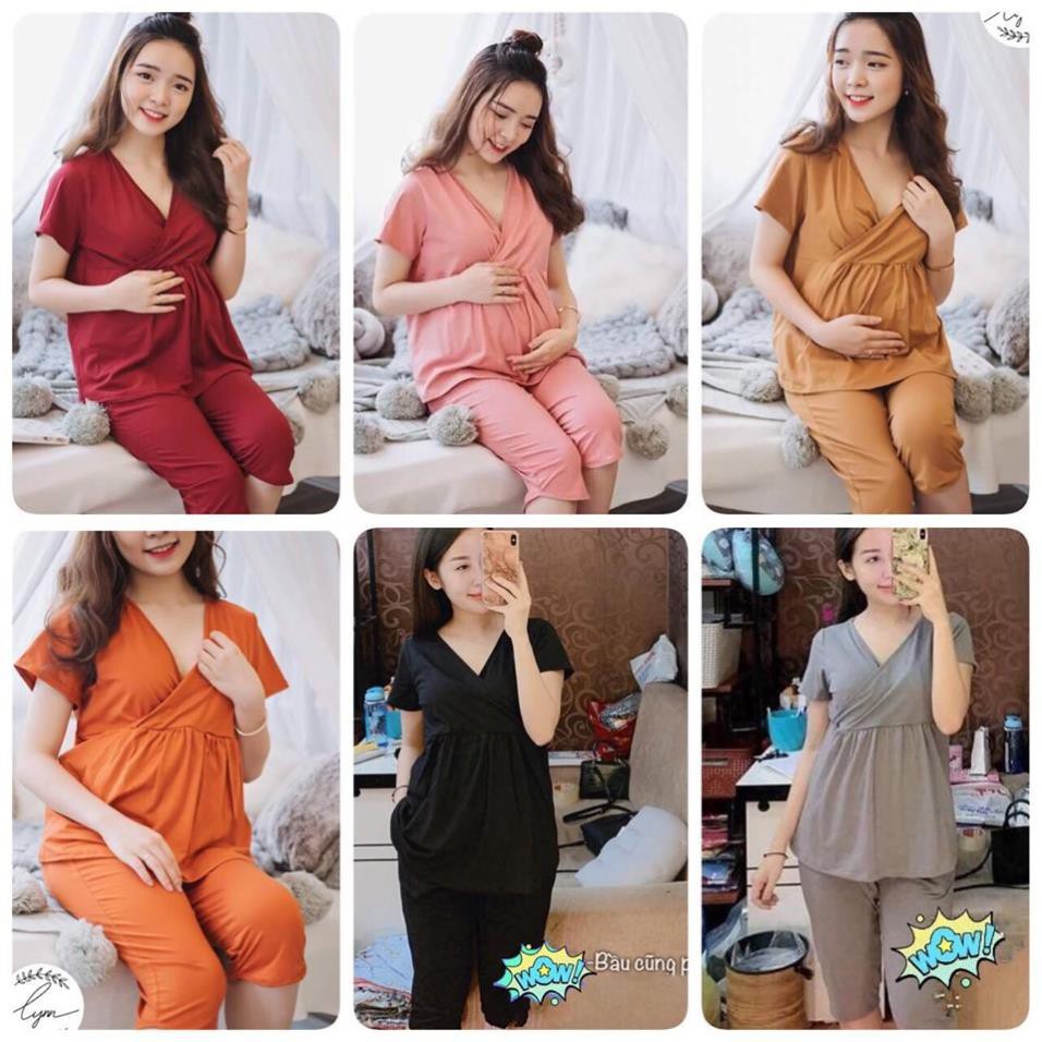 [COTTON 100%] Đồ bầu mặc nhà vạt chéo -Bộ bầu mặc nhà ngắn tay, bộ bầu & sau sinh thiết kế