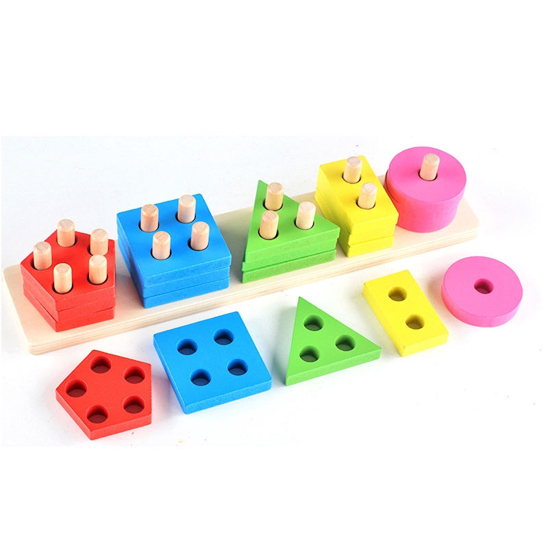 Đồ chơi thả hình 5 trụ thanh ngang mẫu 2 giáo cụ Montessori cho bé