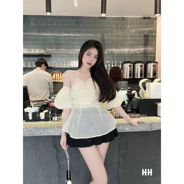 Set áo yếm tay bồng mix chân váy