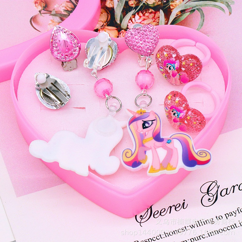 [Frozen] 6-Pcs Girl Ear Clip, No Ear Hole Kids Princess Earrings + Ring Set