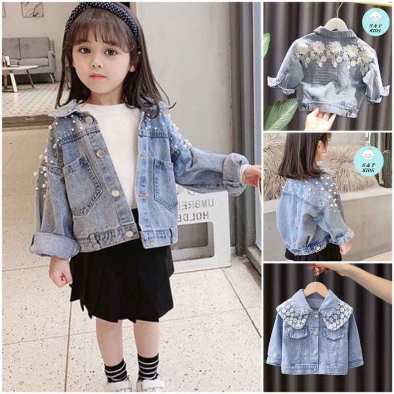 Áo khoác jean bé gái cổ bèo chất đẹp/ áo bò bé gái size đại