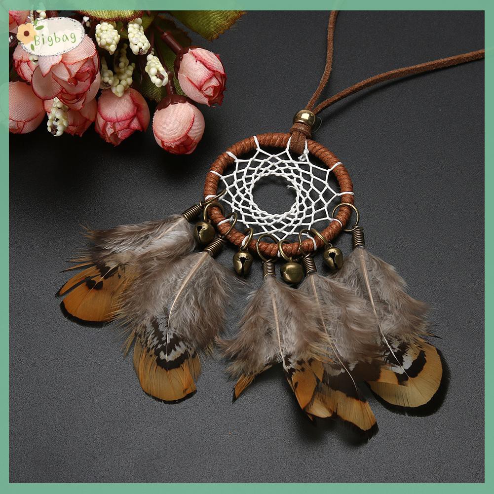 vòng cổ Mặt Dreamcatcher Phối Chuông Và Lông Vũ Phong Cách Ấn Độ