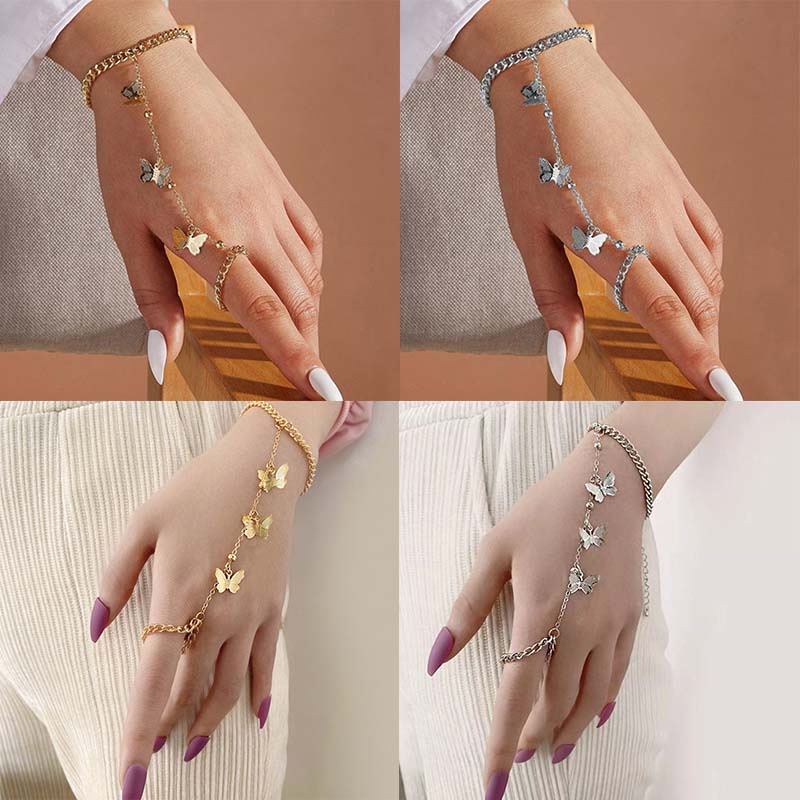 Vòng Tay Liền Nhẫn Hình Bướm Dây Xích CFH