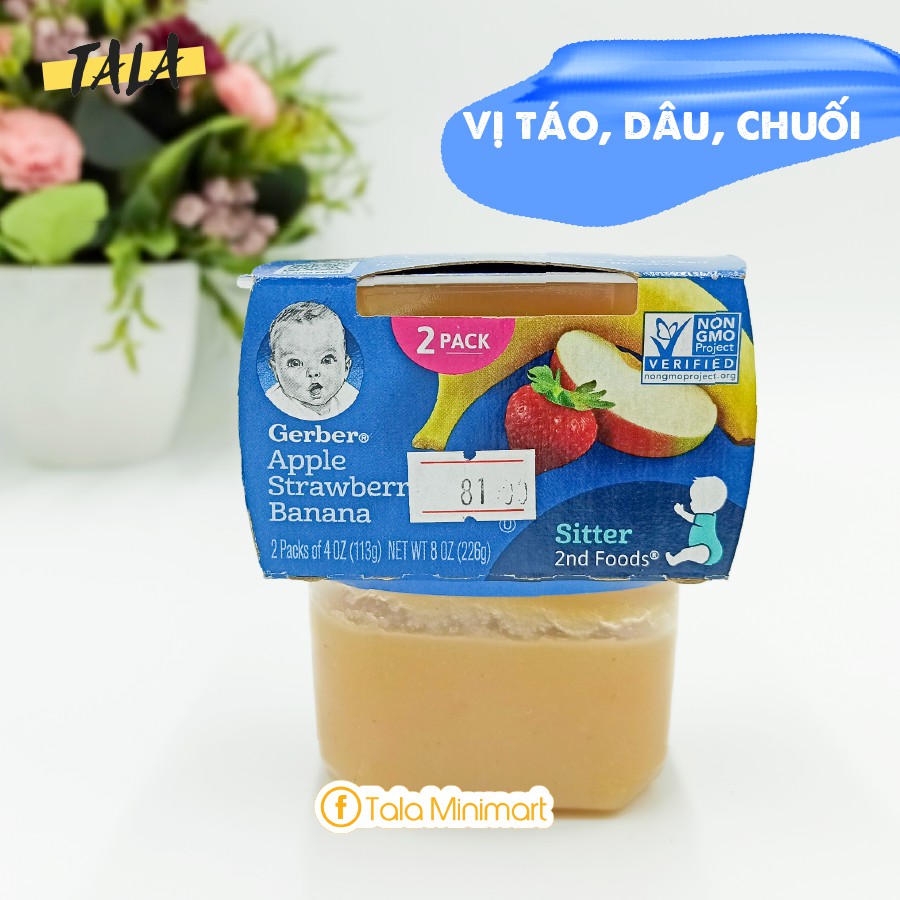 Trái cây nghiền hữu cơ Gerber vị Táo / Chuối / Hỗn hợp Táo-Dâu-Chuối 113g - pack 2
