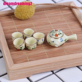 Set ấm và tách trà bằng gốm mini tỉ lệ 1:12 dành cho trang trí nhà búp bê