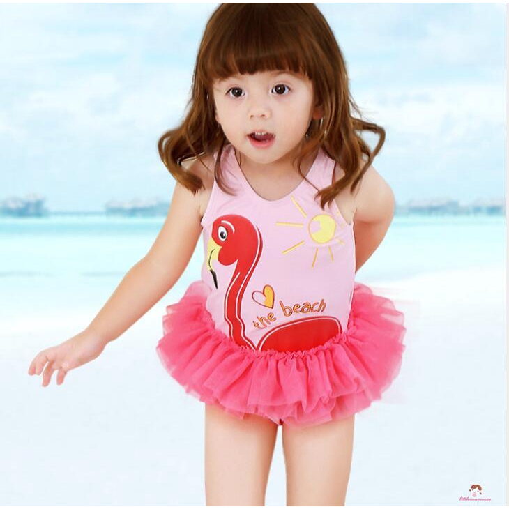 ❤XZQ-Kids Baby Girl Ruffled Flamingo Print Onepiece Swimwear Beach Swimsuit Bathing suit