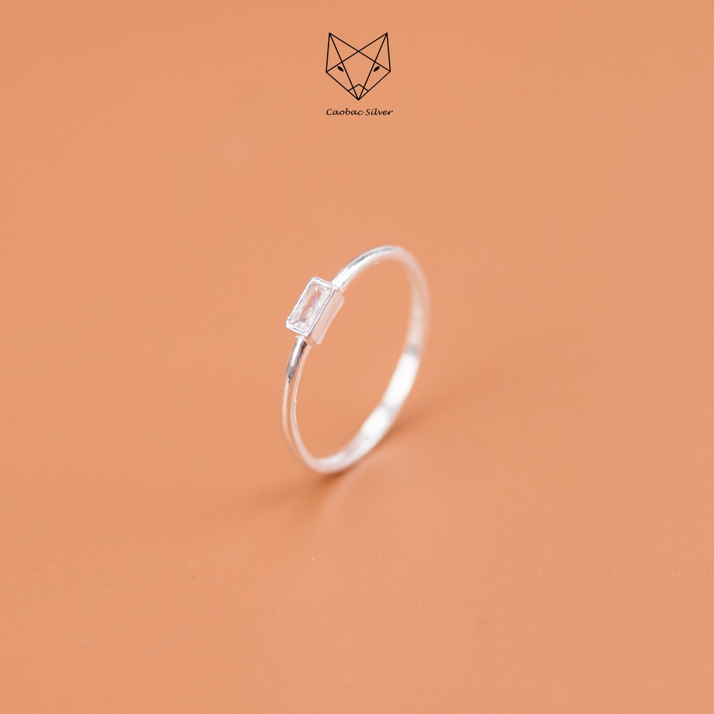 Nhẫn Bạc Ta S925 Cao Cấp CaoBac Silver Đính Đá Hình CHữ Nhật 4 Chấu Sáng Lấp Lánh Đơn Giản Thanh Lịch Dành Tặng Bạn Nữ