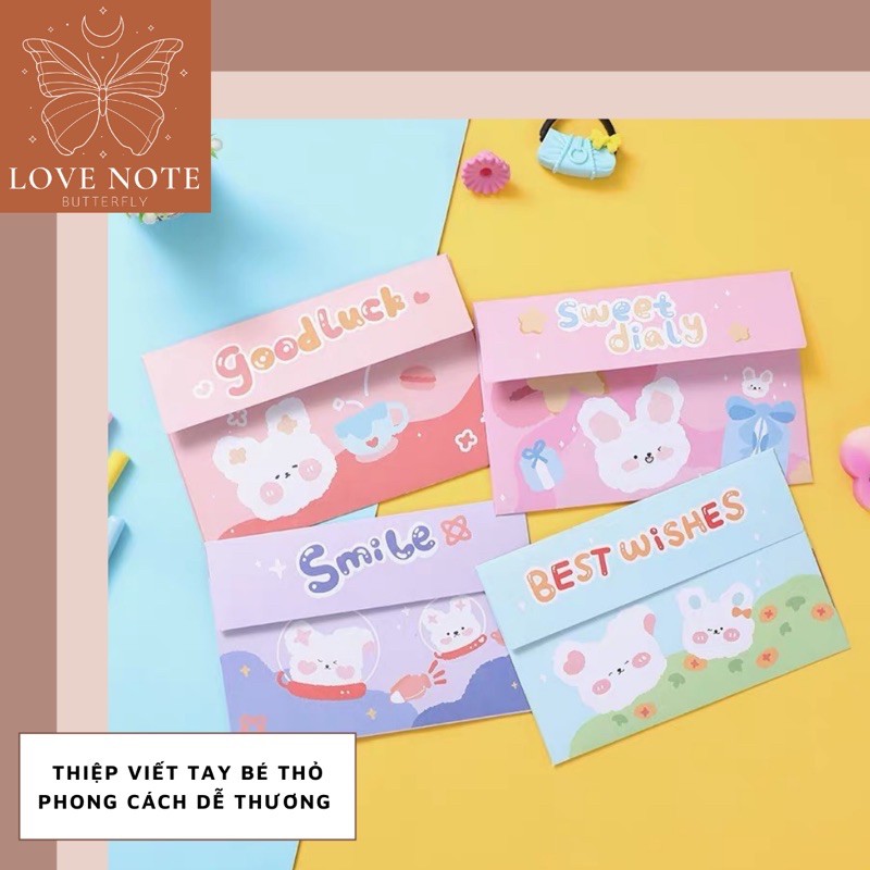 Thiệp, thư tay hình bé thỏ đáng yêu tặng kỷ niệm, sinh nhật, lễ tết, 14/2 8/3 20/10 24/12, noel, cảm ơn
