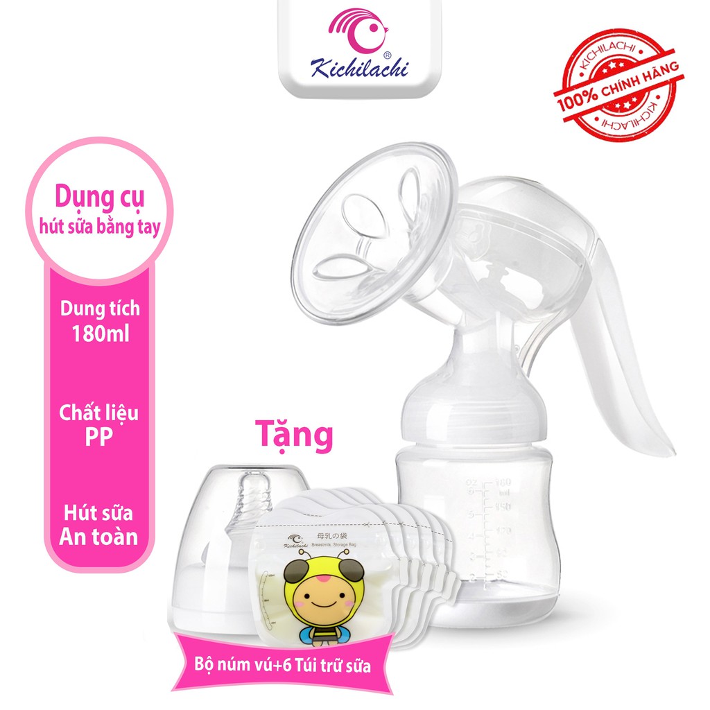  Máy hút sữa bằng tay Kichilachi hút êm, không đau tặng kèm 6 túi trữ sữa 120ml