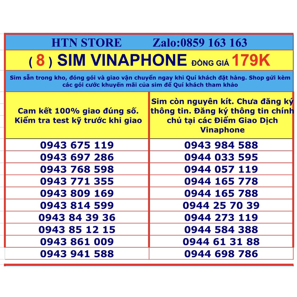 Sim vinaphone số đẹp giá rẻ đồng giá 179k - sim trả trước