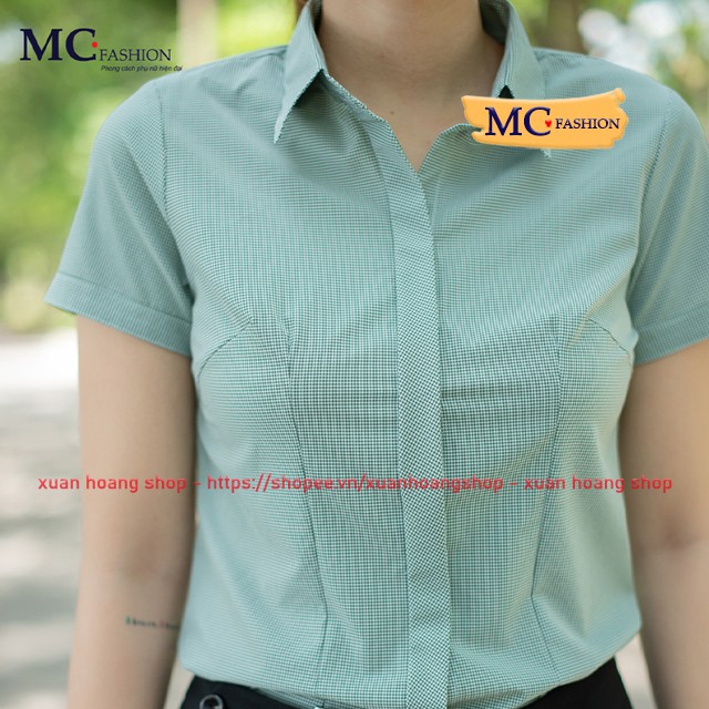 Áo Sơ Mi Công Sở Nữ Mc Fashion A645, Size S, M, L, Xl, 2xl, Tay Ngắn Cộc, Kẻ Sọc Caro, Màu Xanh, Hồng, Trắng, Cam, Nâu