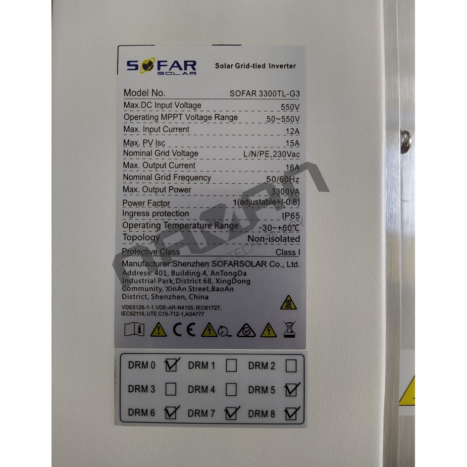 Inverter hòa lưới Sofar 3.3 kw 3300-G3