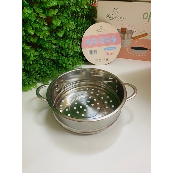 Bộ nồi chảo Fashion cao cấp xuất Hàn 16 cm kèm xửng hấp cho bé ăn dặm
