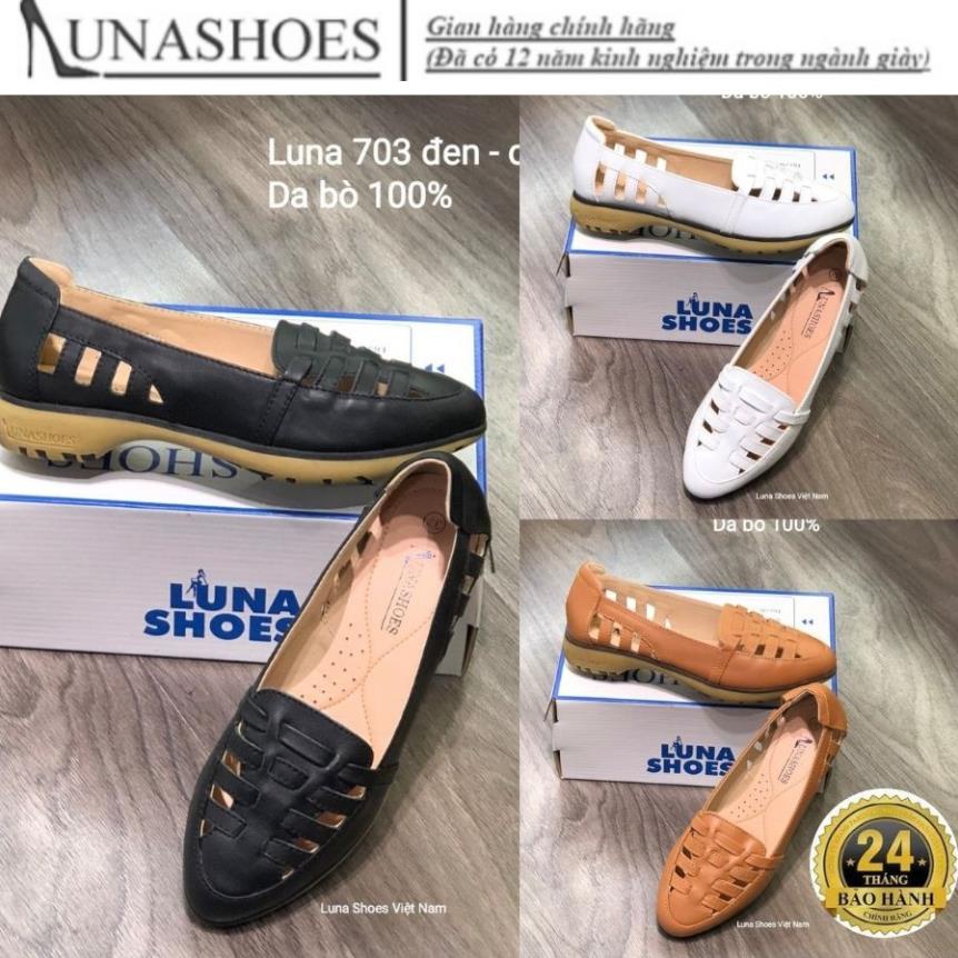 Giày Slip on nữ da bò thật 100% Lunashoes (703) đế cao 3p - Giày lười da nữ - Hàng fullbox giầy trung niên cho mẹ LBL