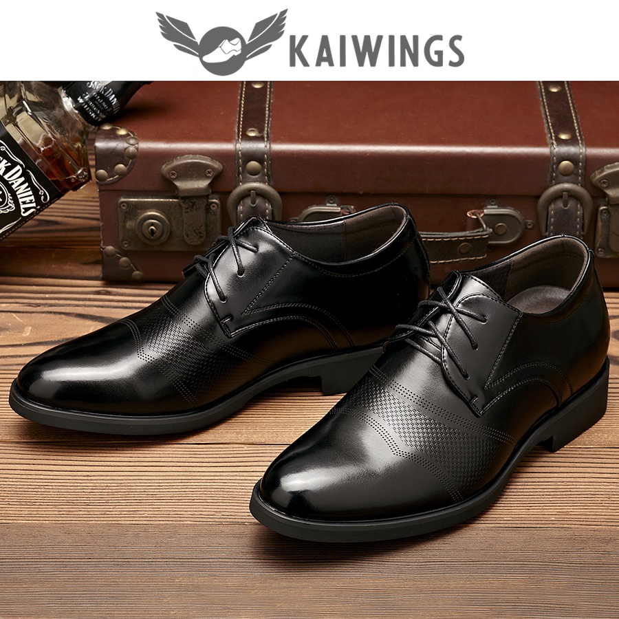 Giày Da Nam Đẹp Công Sở Cao Cấp KAIWINGS Giày Nam Tăng Chiều Cao Đen Hàn Quốc GD46