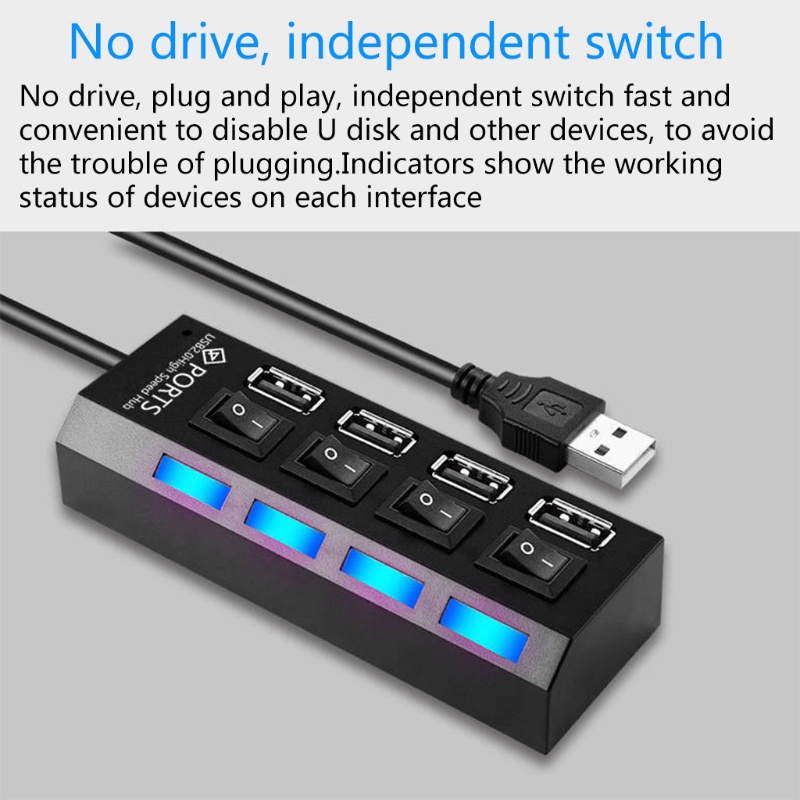 Bộ chia 4 cổng USB 2.0 kèm công tắc thiết kế tiện dụng cho máy tính