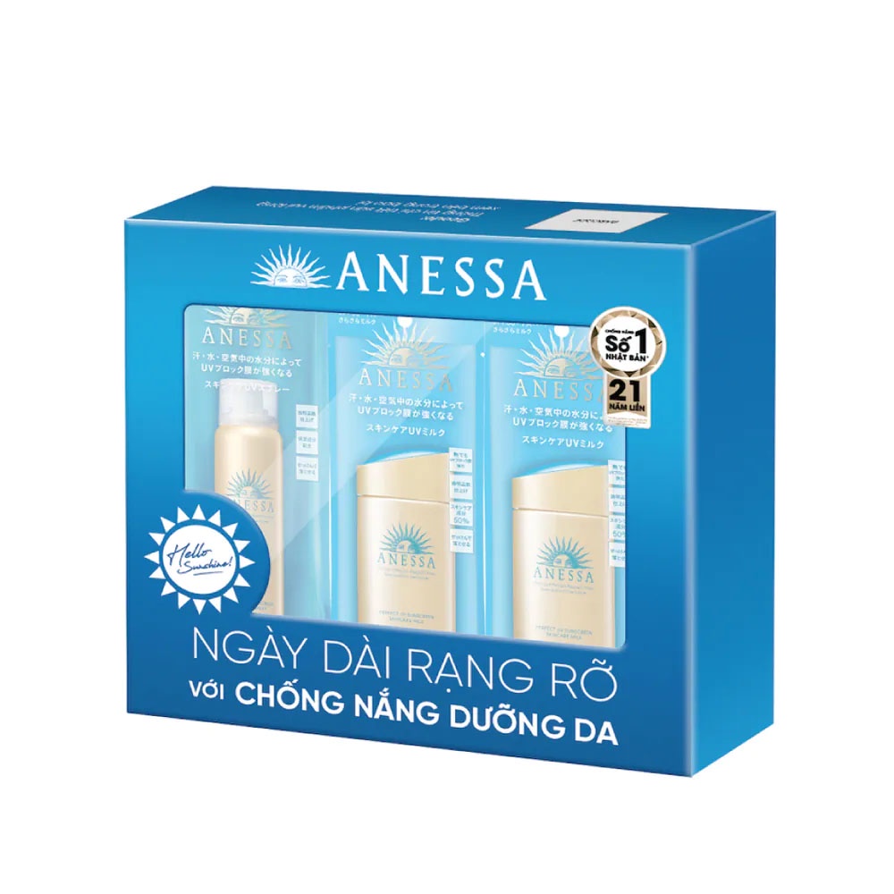 Combo Anessa Chống Nắng Dưỡng Da Kiềm Dầu SPF50+ PA++++ (Sữa Chống Nắng 60ml x 2 Chai + Xịt Chống Nắng 60g)