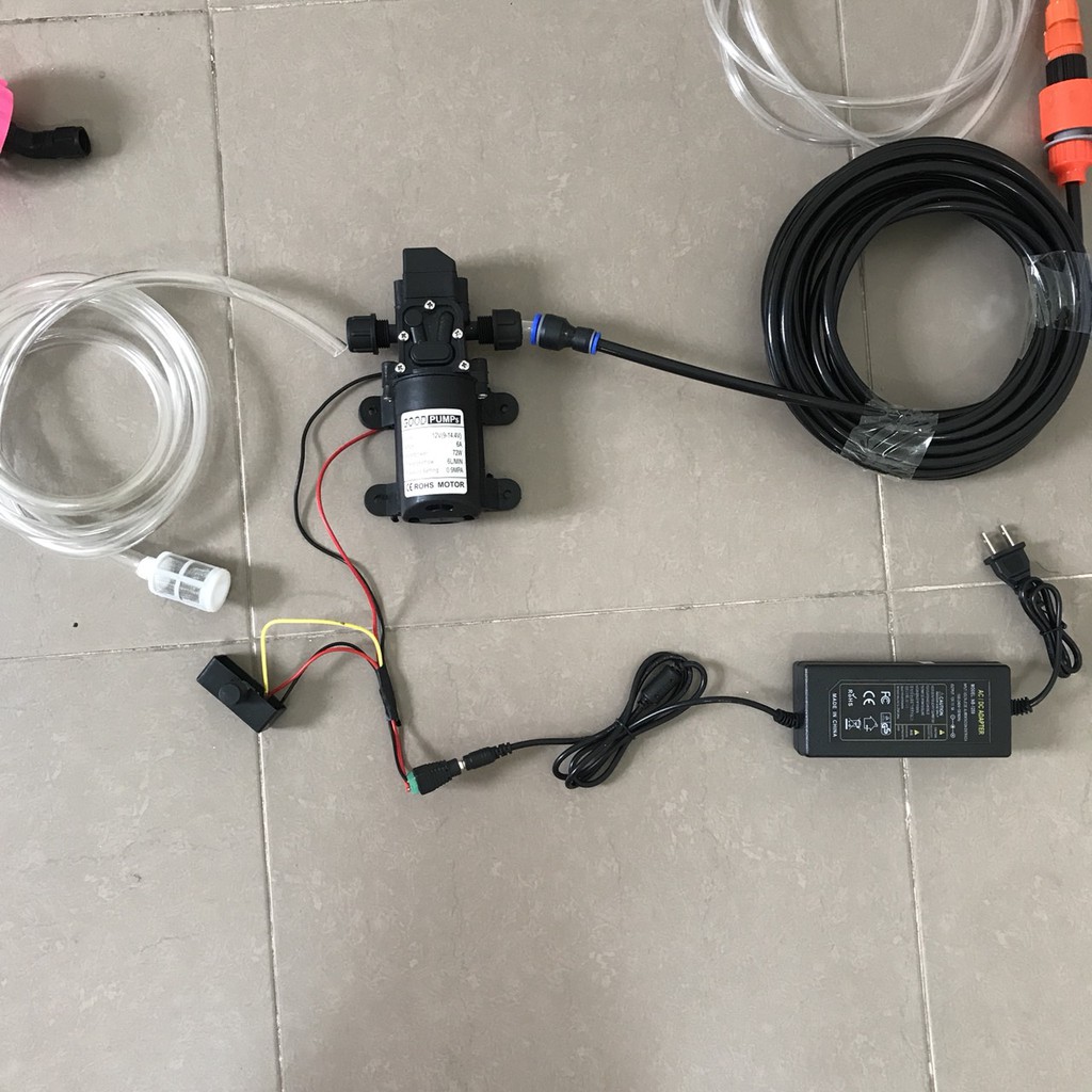 bộ máy tưới lan,tưới cây 12v kèm đổi nguồn khóa nước bằng đồng