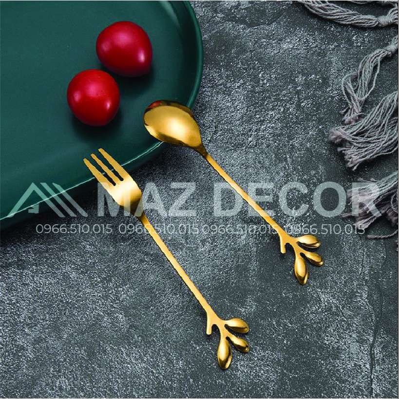 SALE GIÁ XƯỞNG Thìa nĩa dĩa ăn decor hình lá rĩa lá phong cách Vintage hoàng gia tân cổ điển tạo hình 3 lá