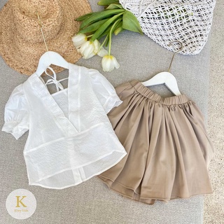 Set đồ bé gái Kiwy Kids gồm áo ngắn tay điệu đà và chân váy chất liệu thoáng mát Kidsh2174 cho bé gái 5 đến 11 tuổi