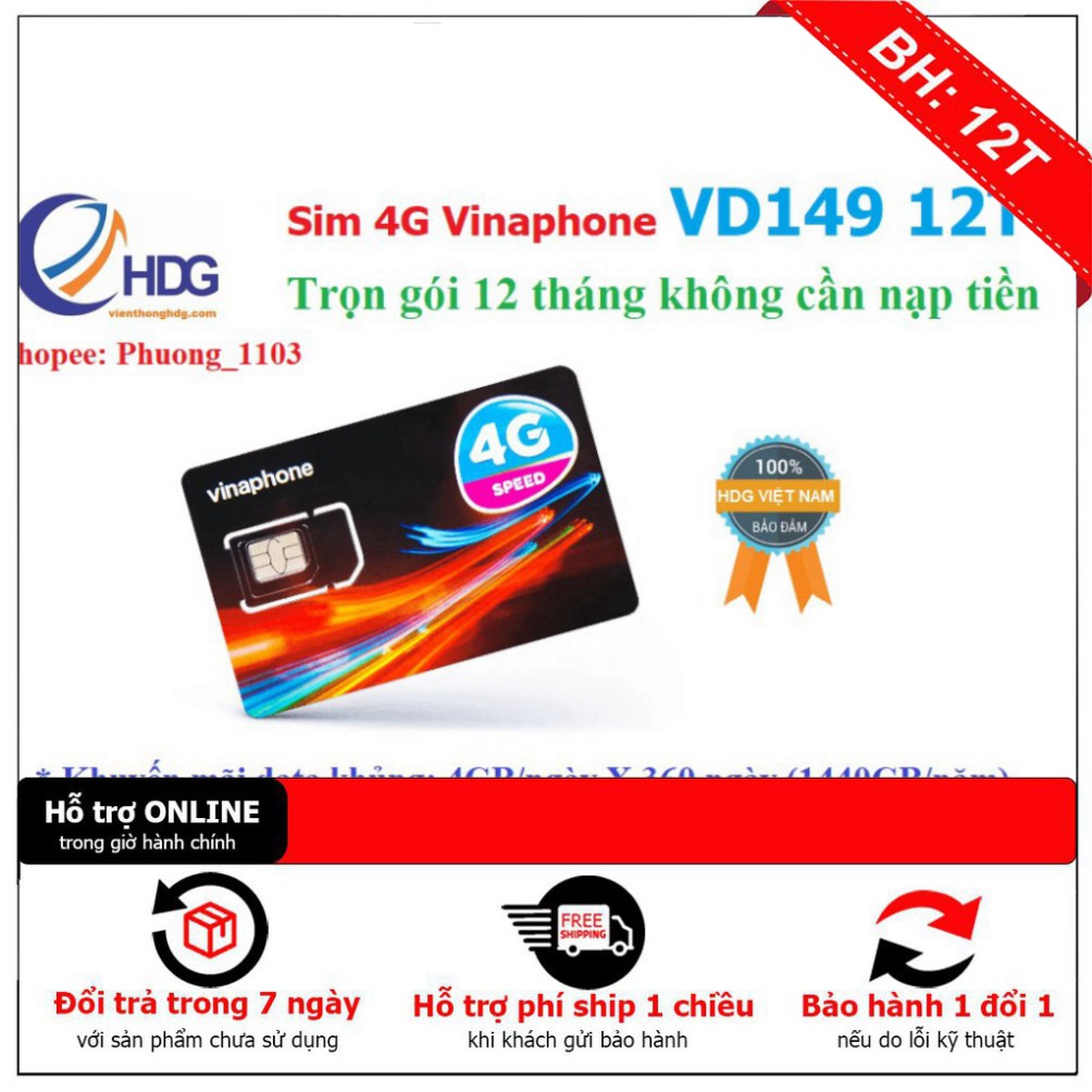 ƯU ĐAI DUY NHAT [Miễn phí 1 năm] SIM 4G Vinaphone VD149 4GB/ngày, Gọi Nội Mạng 30 Phút ,Ngoại Mạng 200 phút ƯU ĐAI DUY N