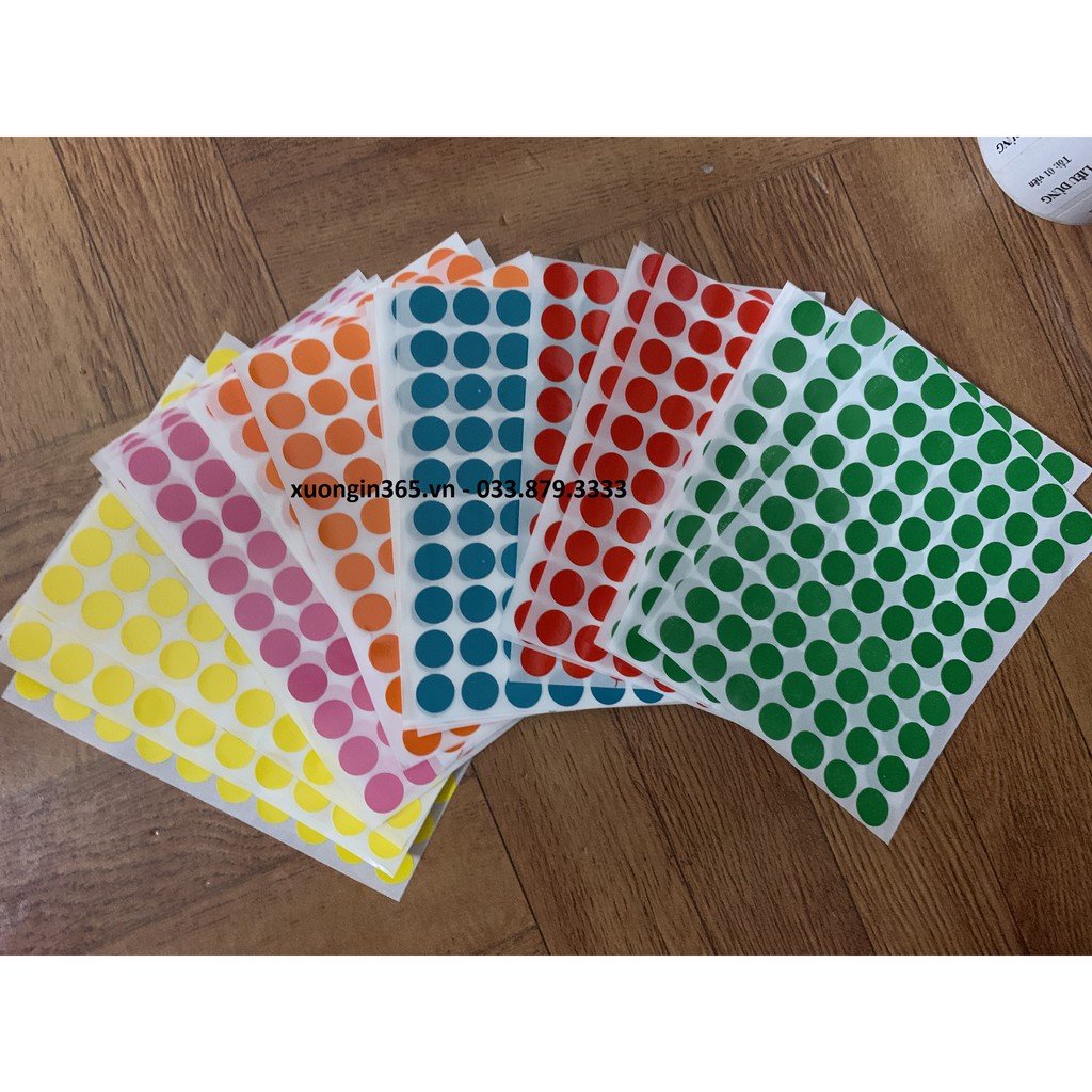 Combo 100 tờ decal tem tròn sticker nhiều màu đường kính 12mm - Giá siêu tốt