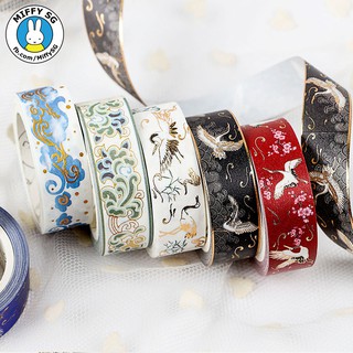 Băng dán Washi tape HOA VĂN THIẾP VÀNG chủ đề GẤM VÓC LỤA LÀ
