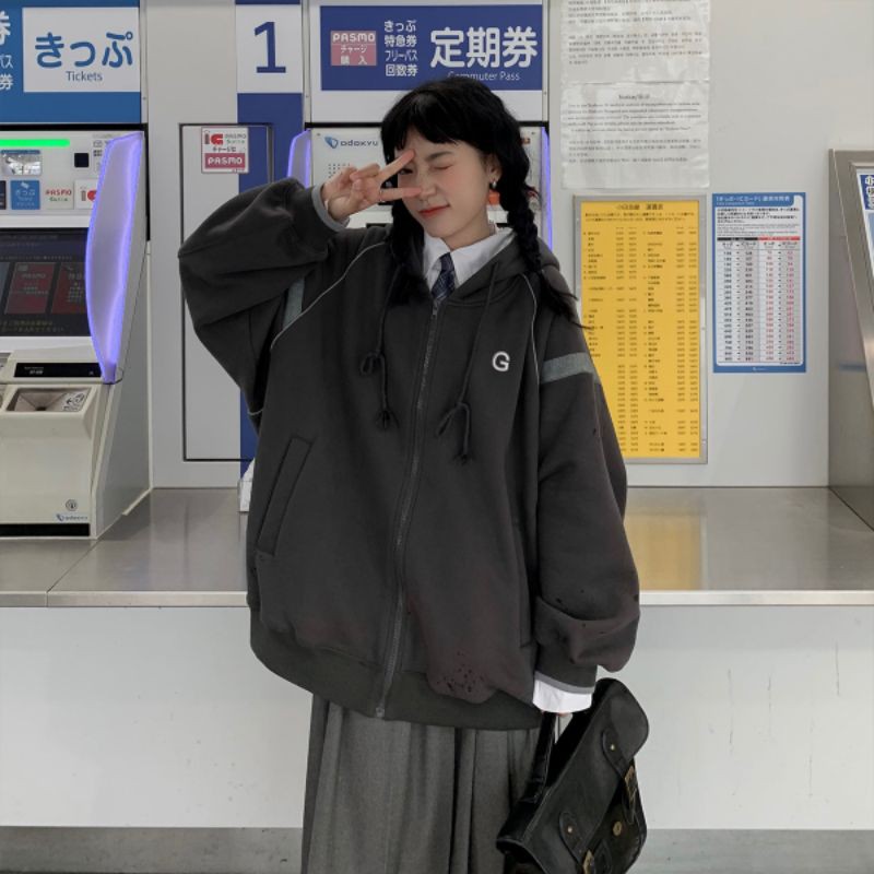 (sẵn lông chuột L) áo khoác lót nỉ bông Ulzzang dày dặn kèm hình thật | BigBuy360 - bigbuy360.vn