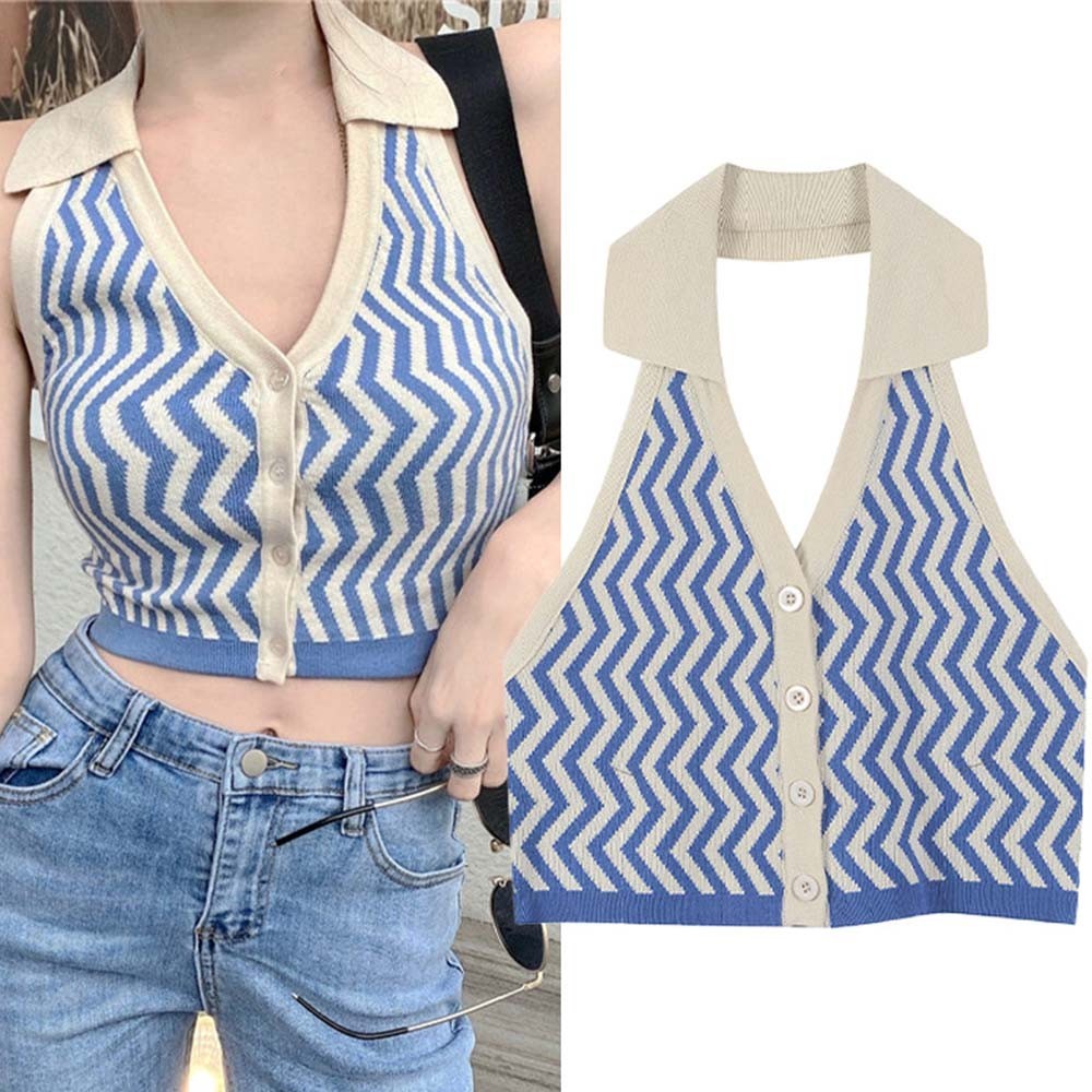 Áo Crop Top Sát Nách Kẻ Sọc Trắng Xanh Thời Trang Cho Nữ