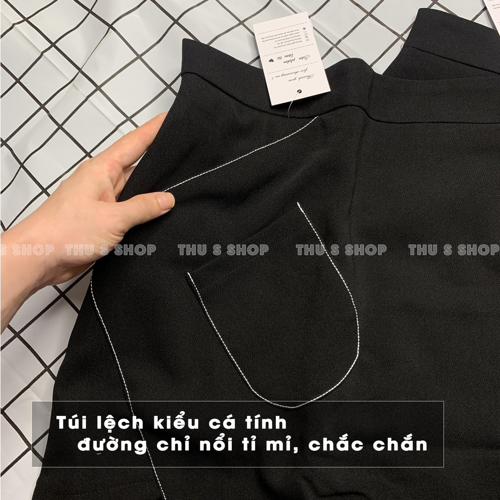 [Mã FAMANU82 giảm 10% đơn 0đ] Chân váy A dáng ngắn túi lệch viền chỉ nổi THUS, Váy kiểu cạp lưng cao cá tính | BigBuy360 - bigbuy360.vn