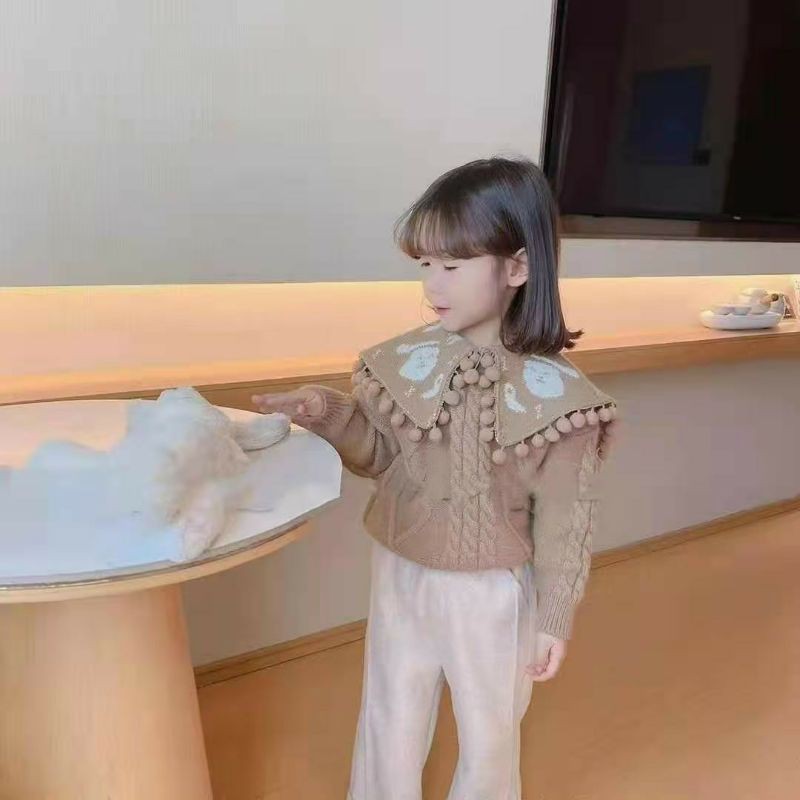 áo len thừng có cổ bèo siêu xinh cho bé gái