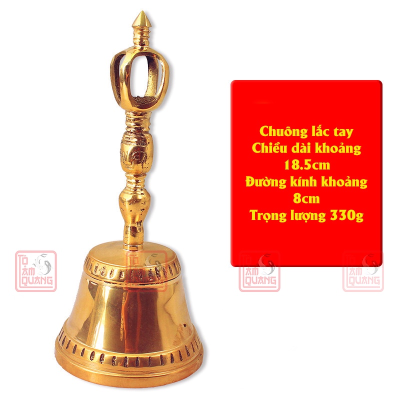 Chuông lắc tay lục lạc bằng đồng phong thủy - Chuông cầm tay có cán 18.5cm thờ cúng tâm linh - TÔ TÂM QUANG