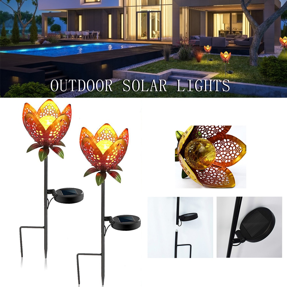 Outdoor Solar Lights Garden Flower Lampu Yard Pathway Decorative waterproof Retro Metal Hollow Landscape Stake Led Lamp