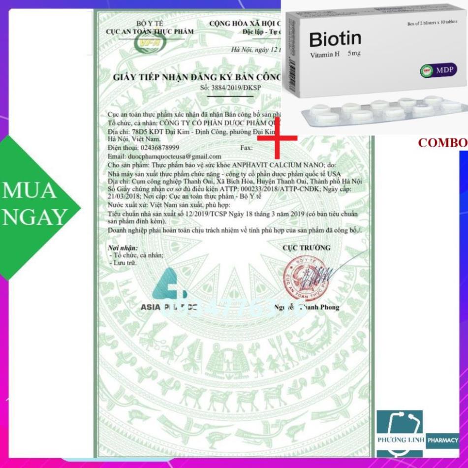 Combo Biotin 5mg+ ALPHAVIT CALCIUM NANO HỘP 20 ống