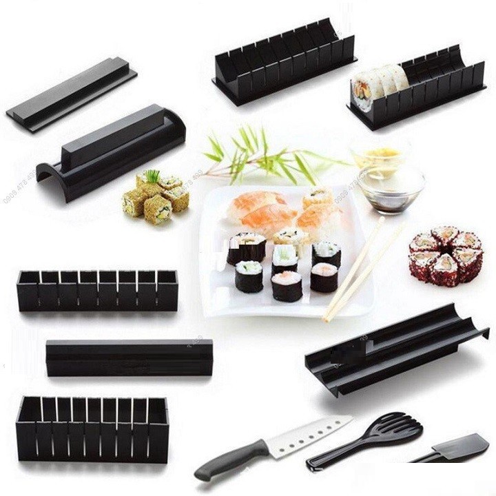 Bộ Khuôn Làm Sushi, Cơm Cuộn ,Kimbap 10 Món Chất Liệu Nhựa PP Thực Phẩm An Toàn, Dụng cụ làm Sushi KSS11