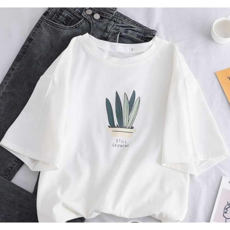 Áo thun form rộng 5 lá cây Still Growing vải đẹp hình in rõ nét