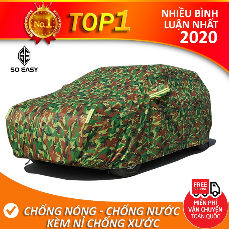 Bạt phủ xe hơi,áo trùm xe hơi,ô tô vải dù màu xanh lính 4 chỗ đến 7chỗ, lớp phản quang chống nóng,mưa xé không rách_BPXL