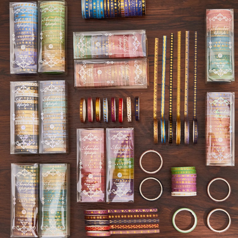 Set 20 Cuộn Băng Keo Washi Màu Đồng Trang Trí DIY Phong Cách Retro